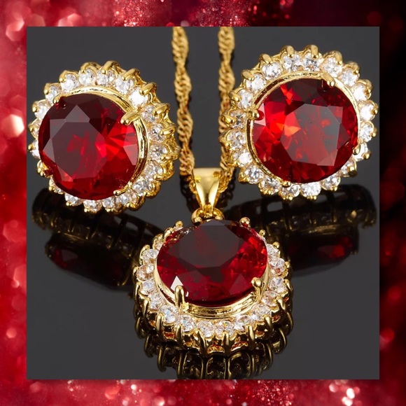 Glam Squad 2 You Jewelry - JUST IN🆕 3pc Garnet Yellow Gold Filled Set